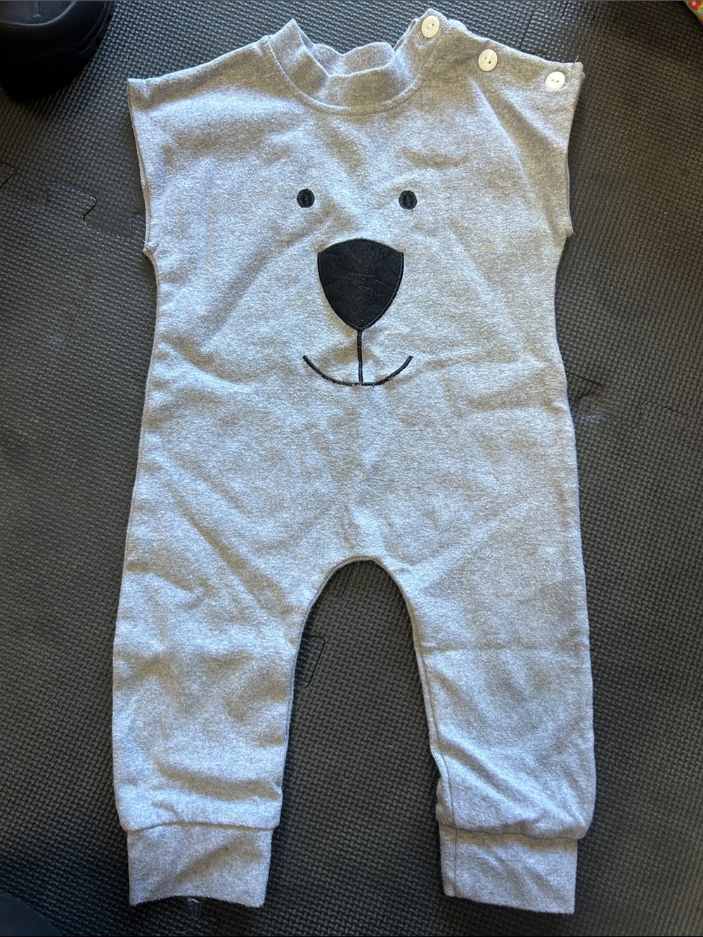 Gray Bear Face One-Piece Romper for Kids